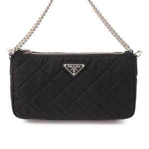 Prada Triangular Plate Tesuto Impuntu 2WAY Chain Black